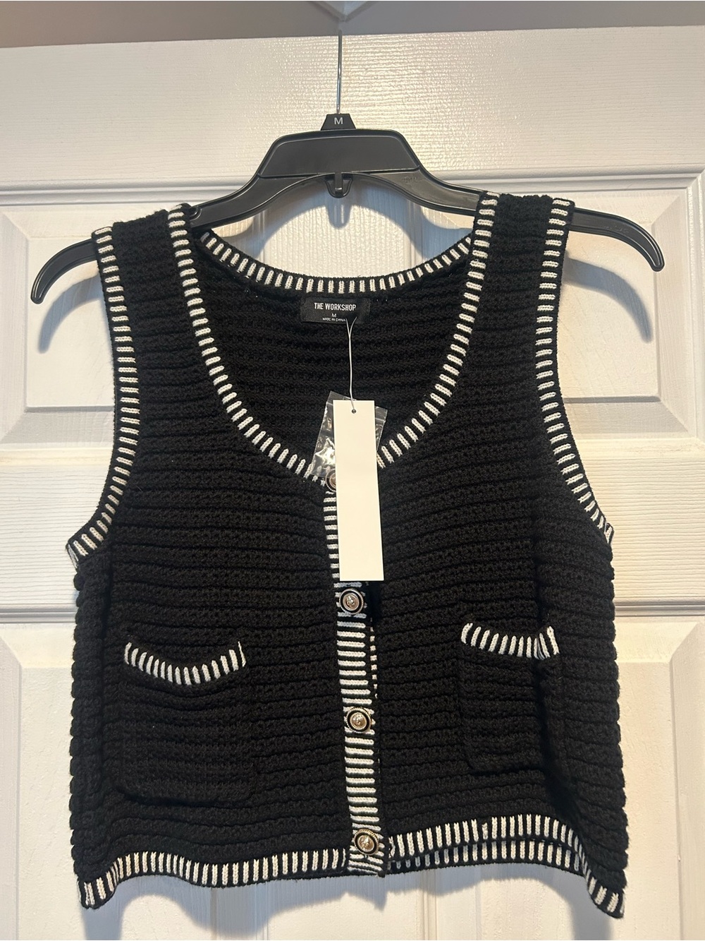 The workshop black and ivory gold button down  sleeveless  cardigan